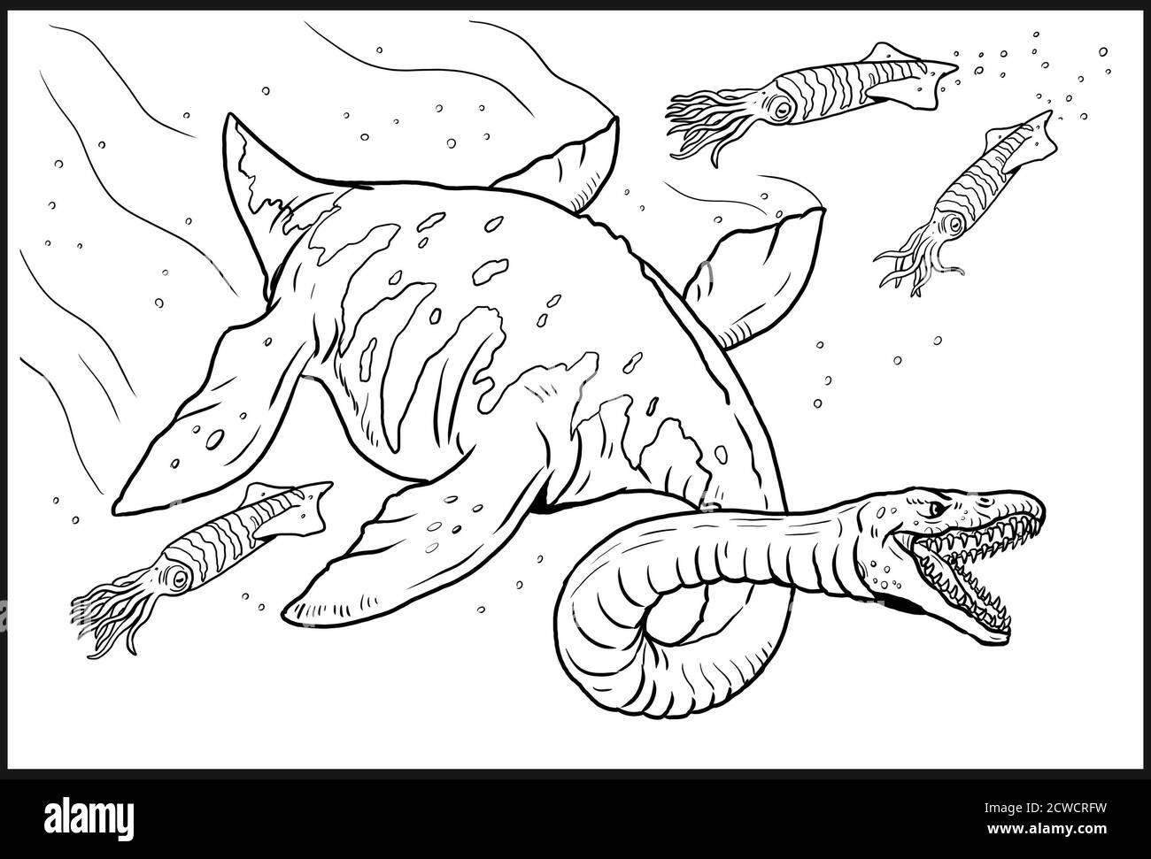 Reptile aquatique préhistorique - Plesiosaurus. Dinosaure aquatique. Page de coloriage. Banque D'Images