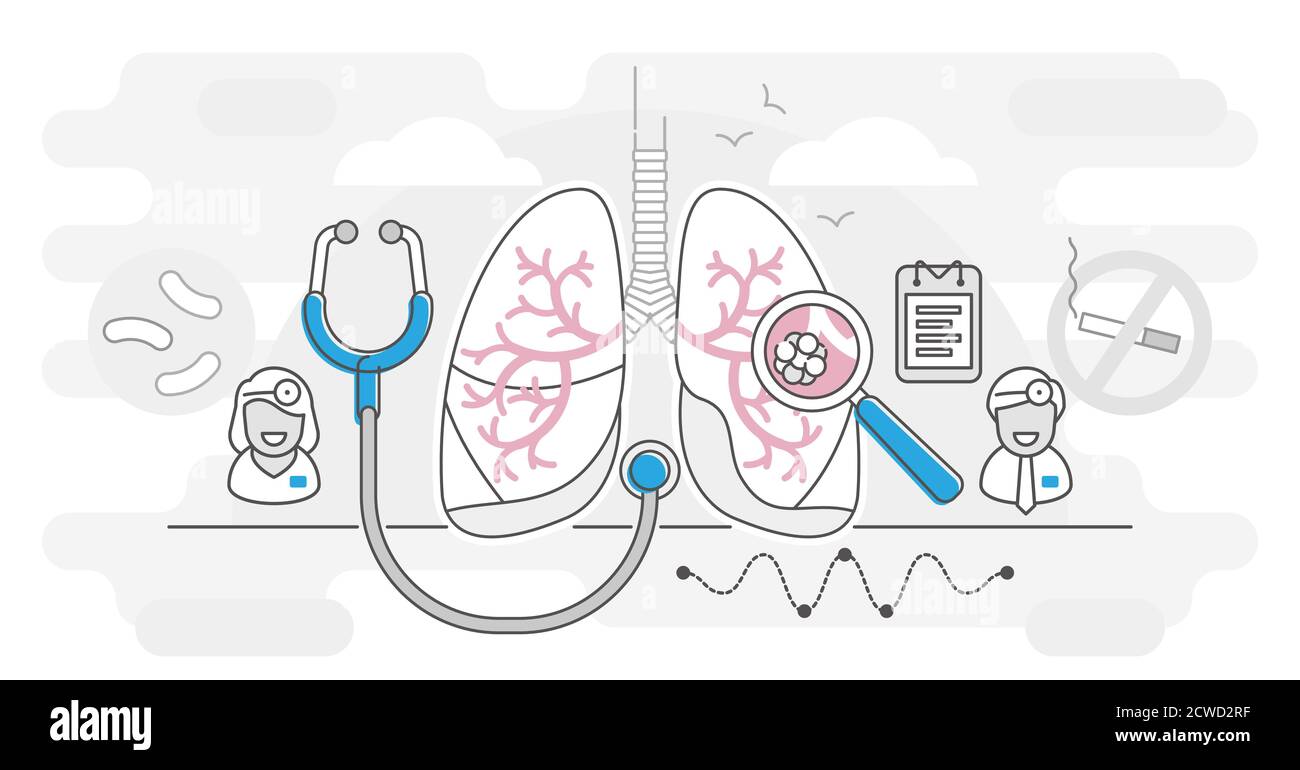 Notion de schéma de l'illustration du vecteur de Pulmonologiey. Notion de soins de santé des poumons. Résumé examen et traitement du système respiratoire. Organe interne Illustration de Vecteur