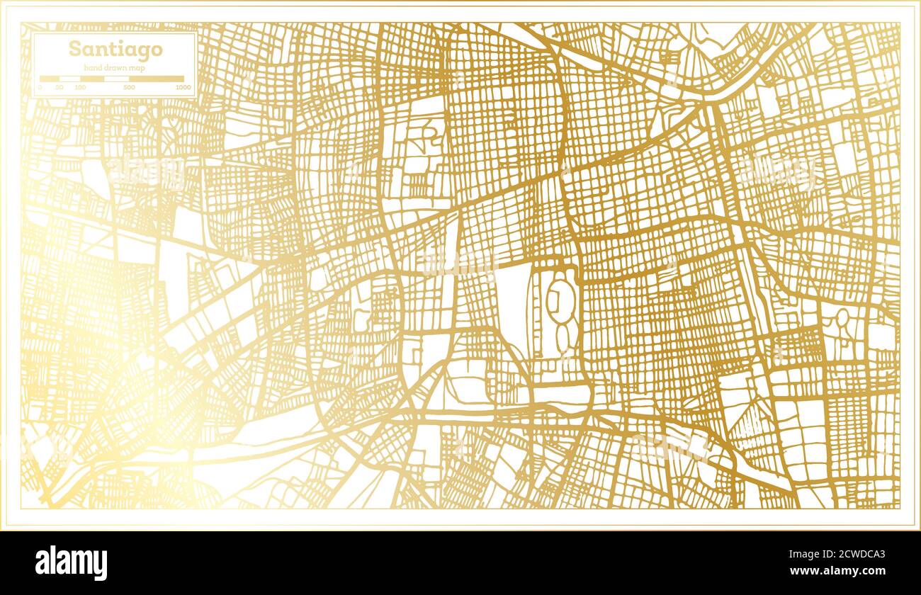 Santiago Chili carte de la ville en style rétro en couleur dorée. Carte de contour. Illustration vectorielle. Illustration de Vecteur