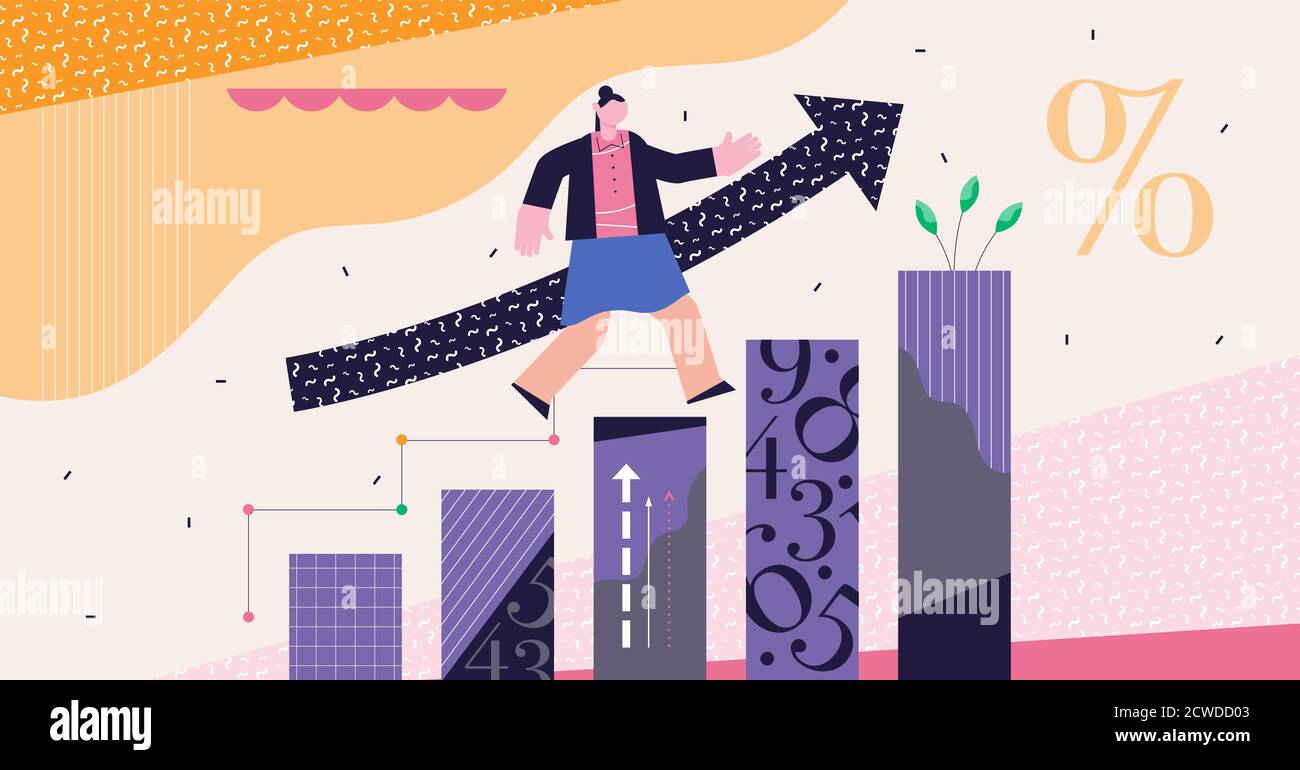 Illustration de vecteur de concept abstrait moderne de croissance. Augmentation de la mesure économique du taux en pourcentage du produit intérieur brut réel. Une entreprise prospère Illustration de Vecteur
