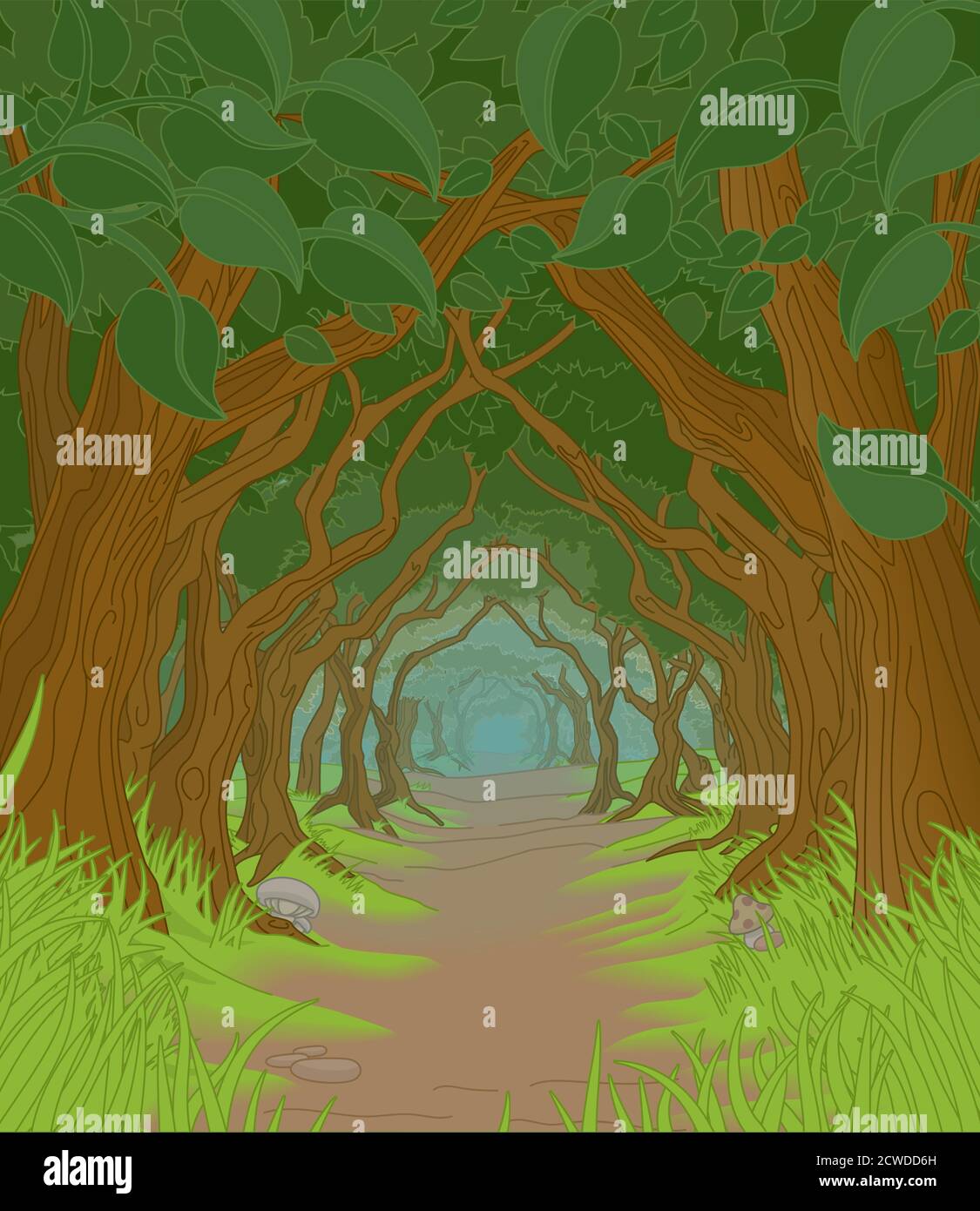 Arrière-plan de la forêt scène de chemin de forêt de conte de fées Illustration de Vecteur