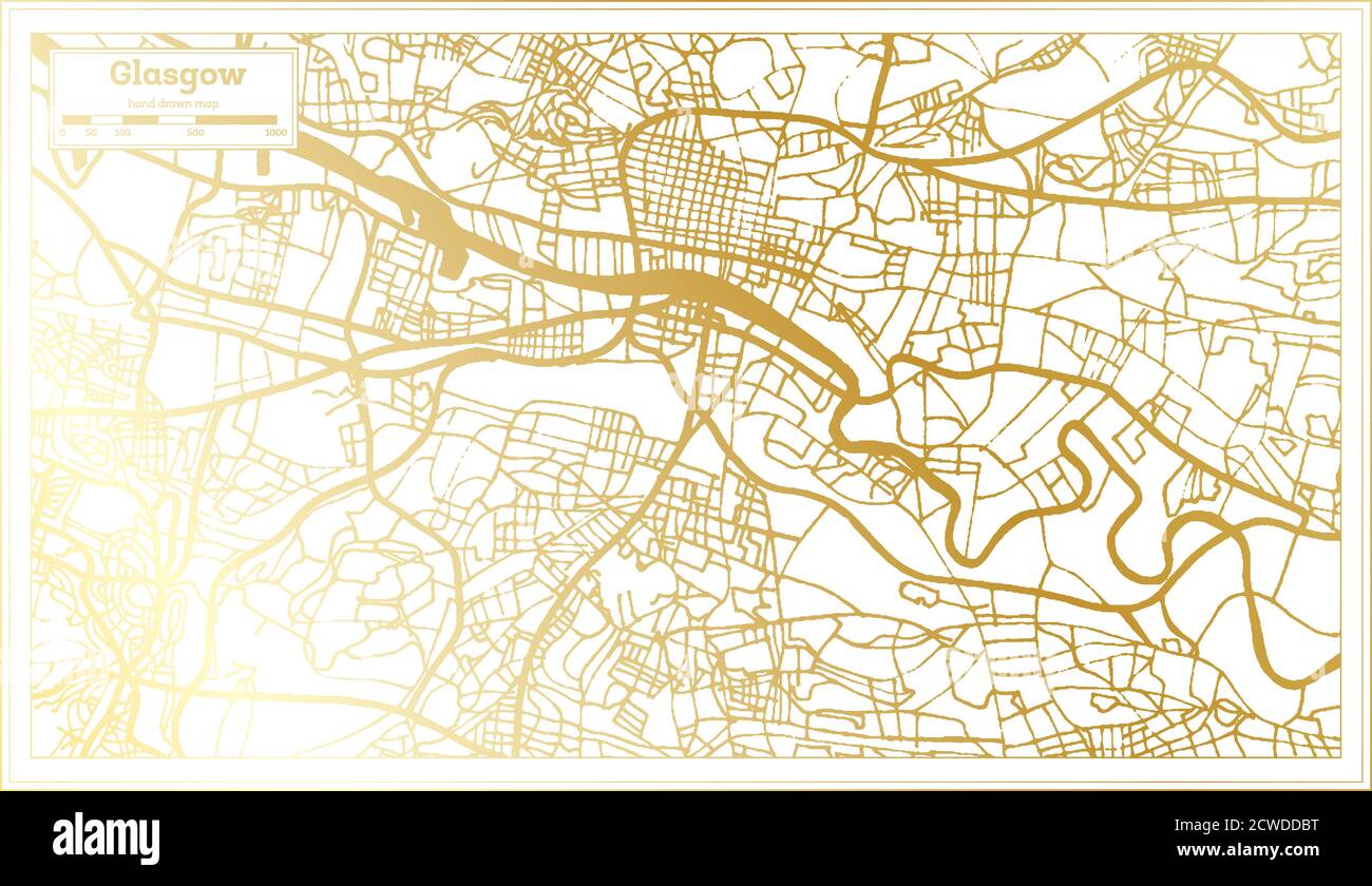 Glasgow Écosse carte de la ville en style rétro en couleur dorée. Carte de contour. Illustration vectorielle. Illustration de Vecteur