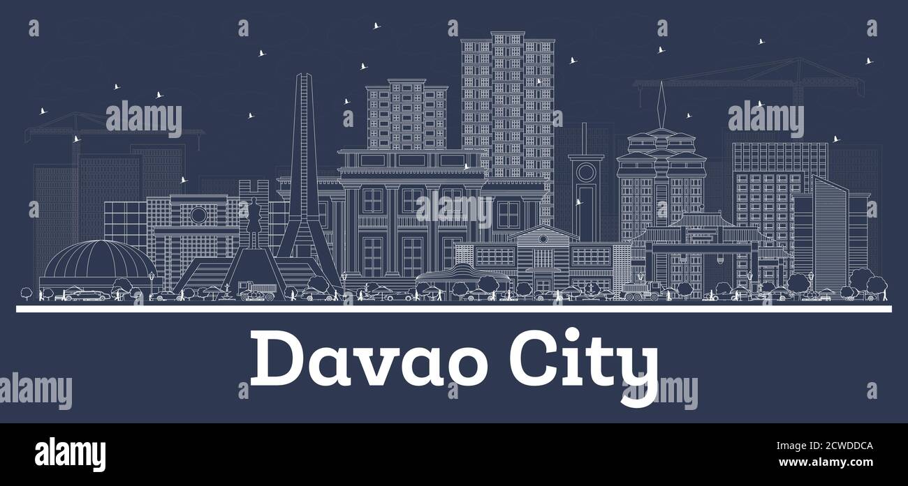 Outline Davao City Philippines Skyline avec White Buildings. Illustration vectorielle. Voyages d'affaires et concept avec architecture historique. Illustration de Vecteur