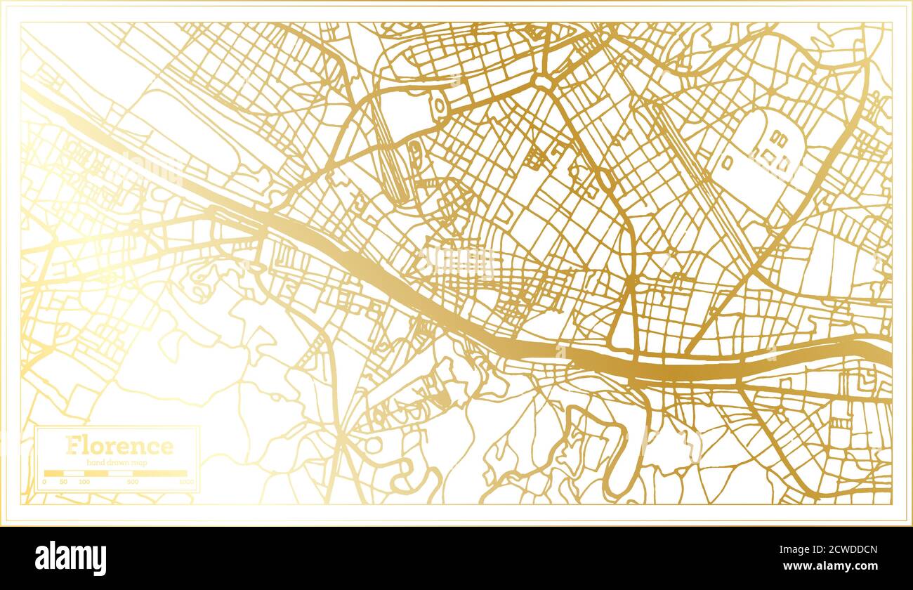 Florence Italie carte de la ville en style rétro en couleur dorée. Carte de contour. Illustration vectorielle. Illustration de Vecteur