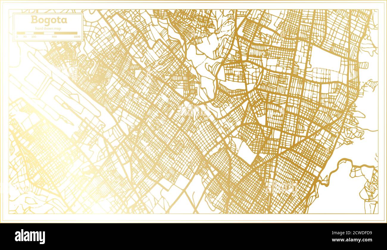 Bogota Colombie carte de la ville en style rétro en couleur dorée. Carte de contour. Illustration vectorielle. Illustration de Vecteur