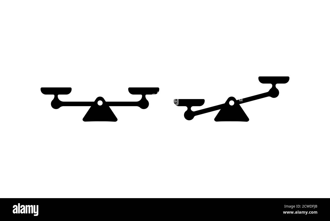 Icône de balance mécanique en noir. Justice, échelle du droit. Équilibre entre valeur, solution et rationalité. Vecteur sur fond blanc isolé. SPE 10 Illustration de Vecteur