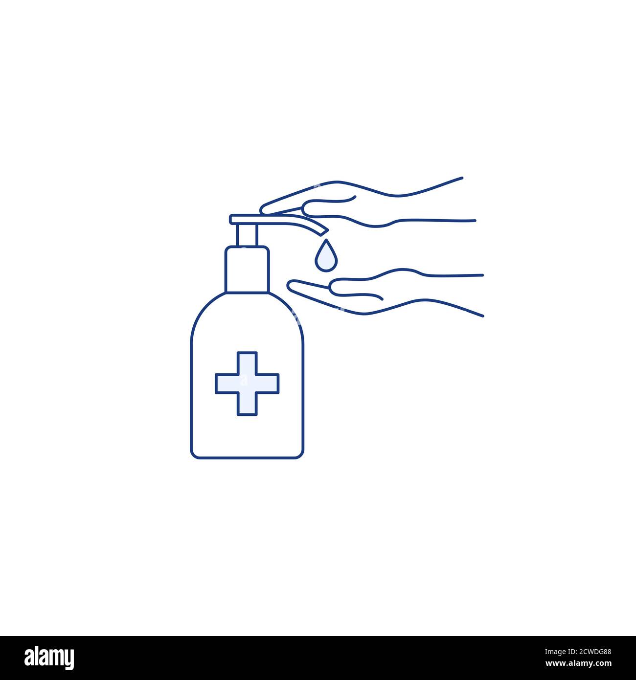 Désinfectant pour les mains, bouteille fine, Icon Palms, lavage Illustration de Vecteur