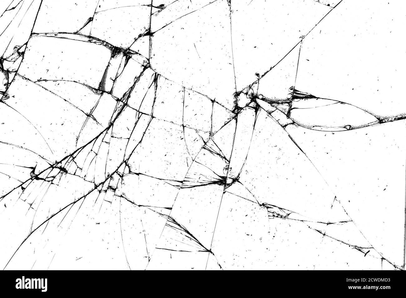 texture de verre cassée. fissures noires sur fond blanc Banque D'Images