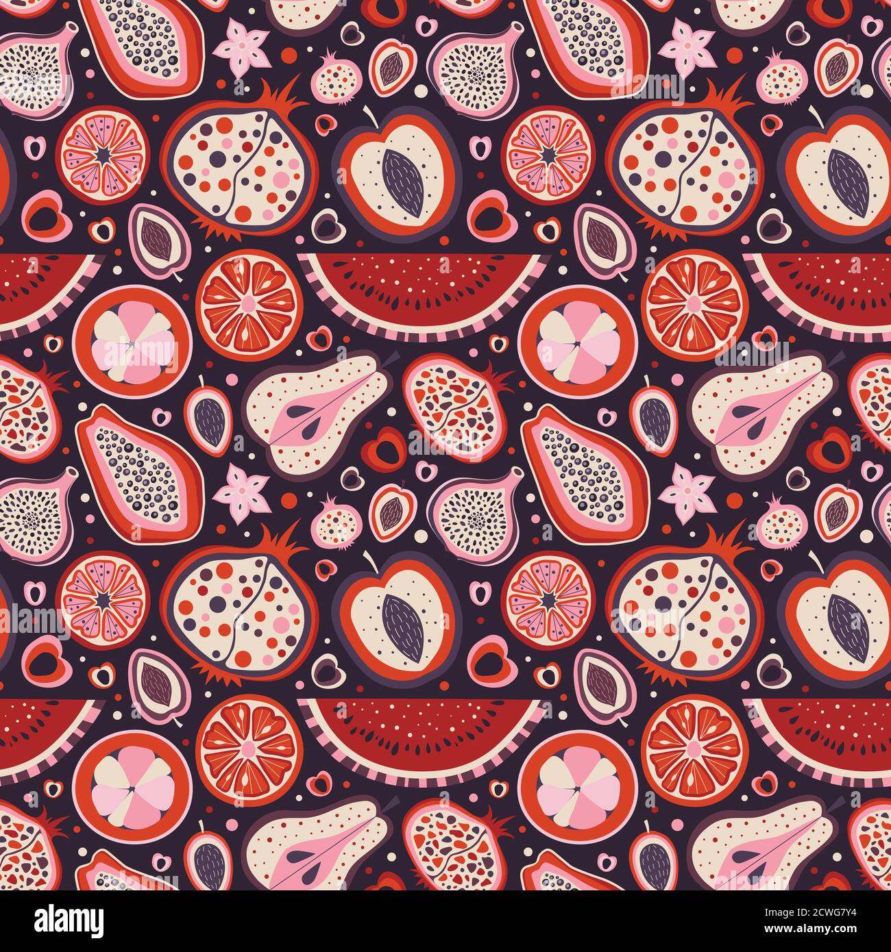 Dessin animé exotique et tropical tranches de fruits motif Illustration de Vecteur