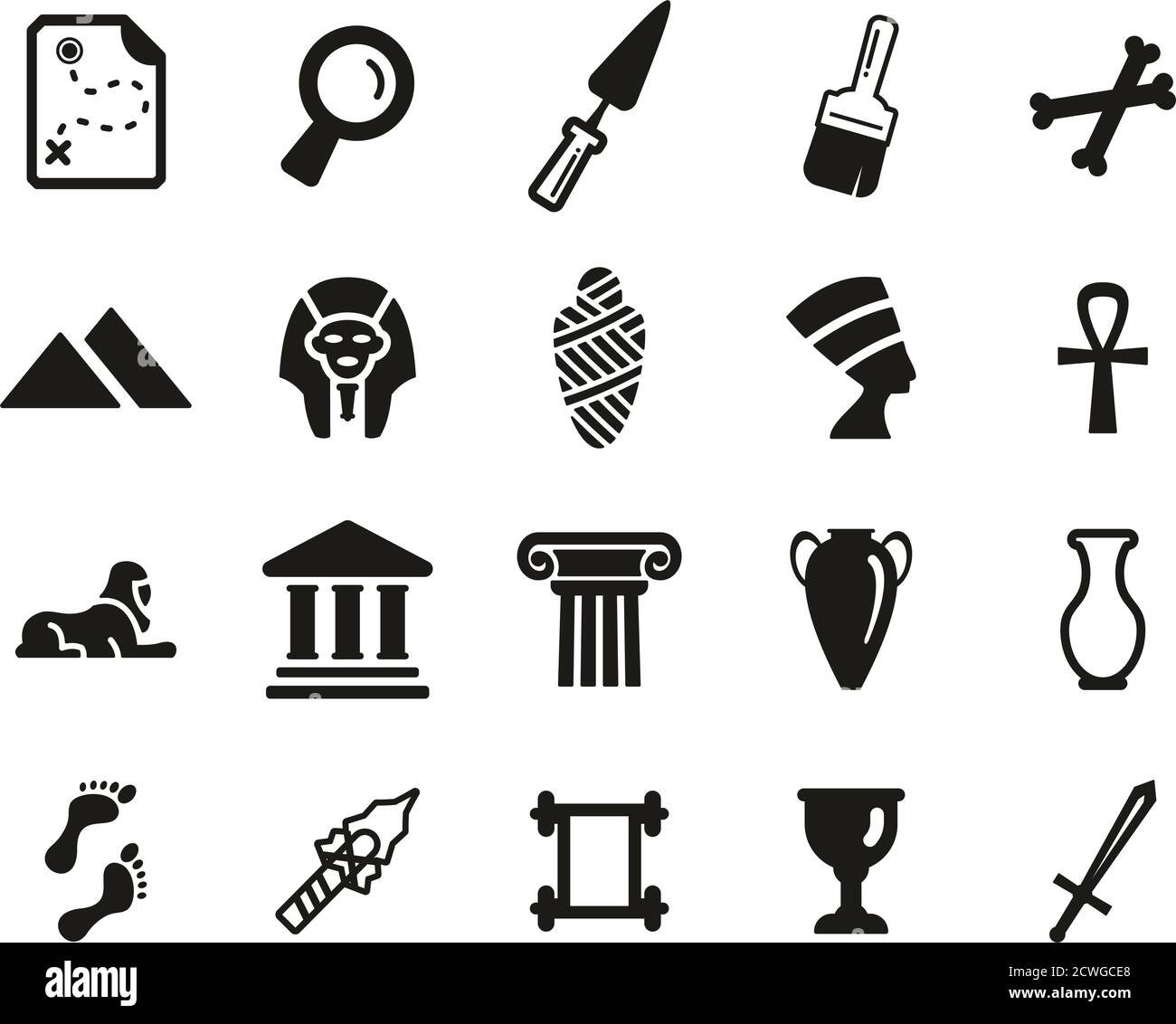 Les icônes de l'archéologie en noir & blanc Grand Jeu Illustration de Vecteur