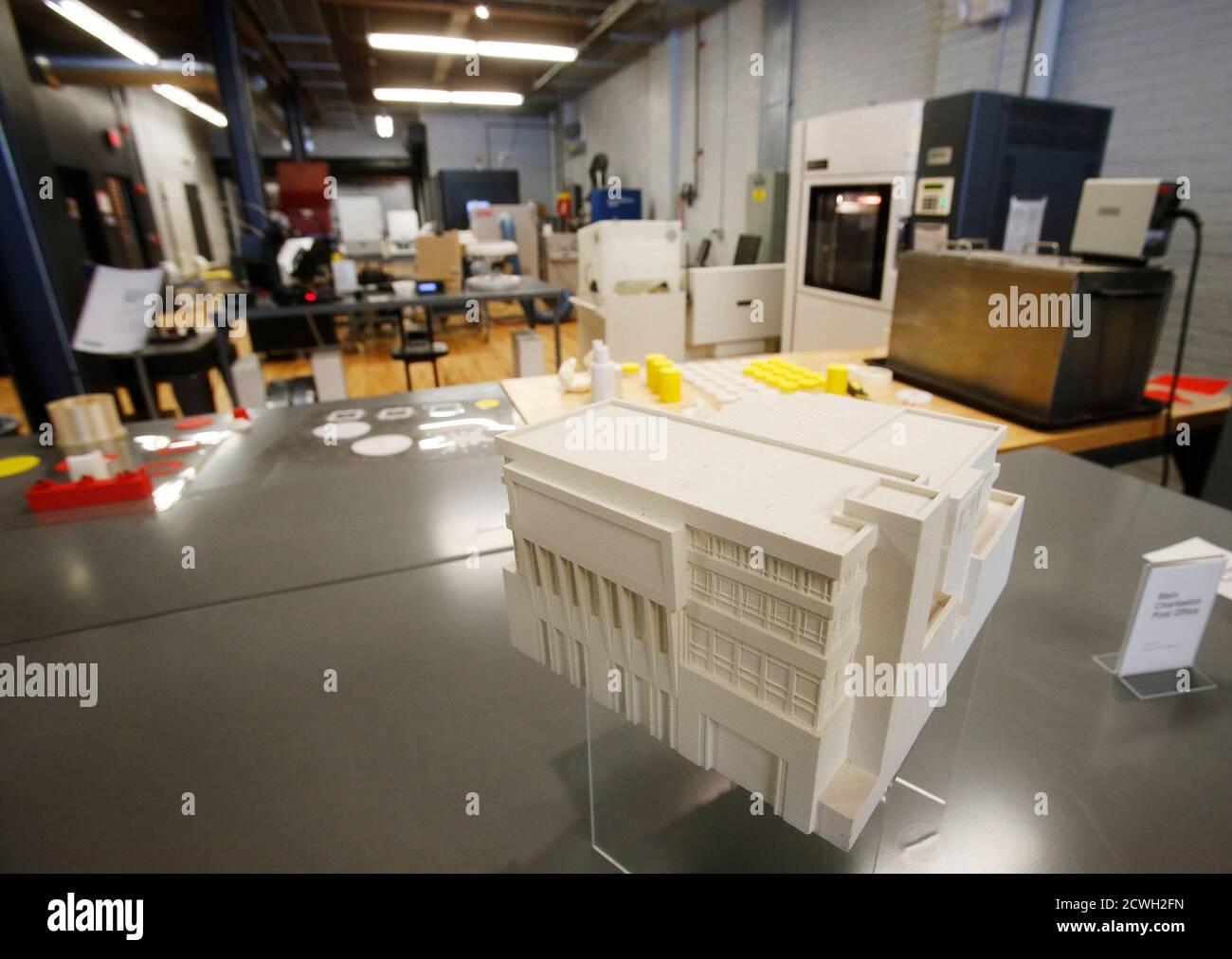 This plastic model of the Charleston, West Virginia post office, was 3D  printed and is on display at America Makes, the National Additive  Manufacturing Innovation Institute in Youngstown, Ohio, March 5, 2014.