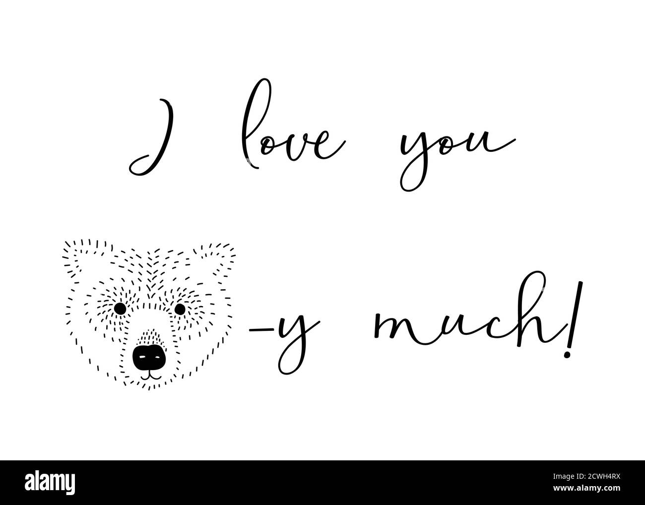 Je t'aime beary beaucoup de vecteur de lettrage. Minimaliste Je vous aime citer. Motif carte de Saint-Valentin noir et blanc monochrome. Illustration de Vecteur