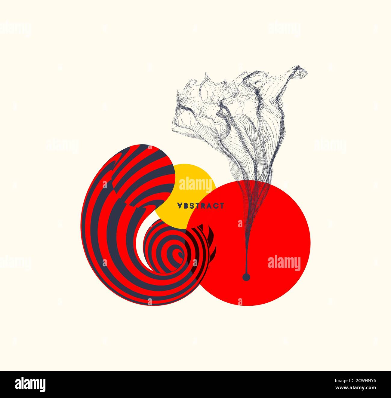 Art abstrait de style japonais. Réseau avec particules émises dynamiques. Imitation eau-éclaboussure. La science moderne. Illustration vectorielle. Illustration de Vecteur