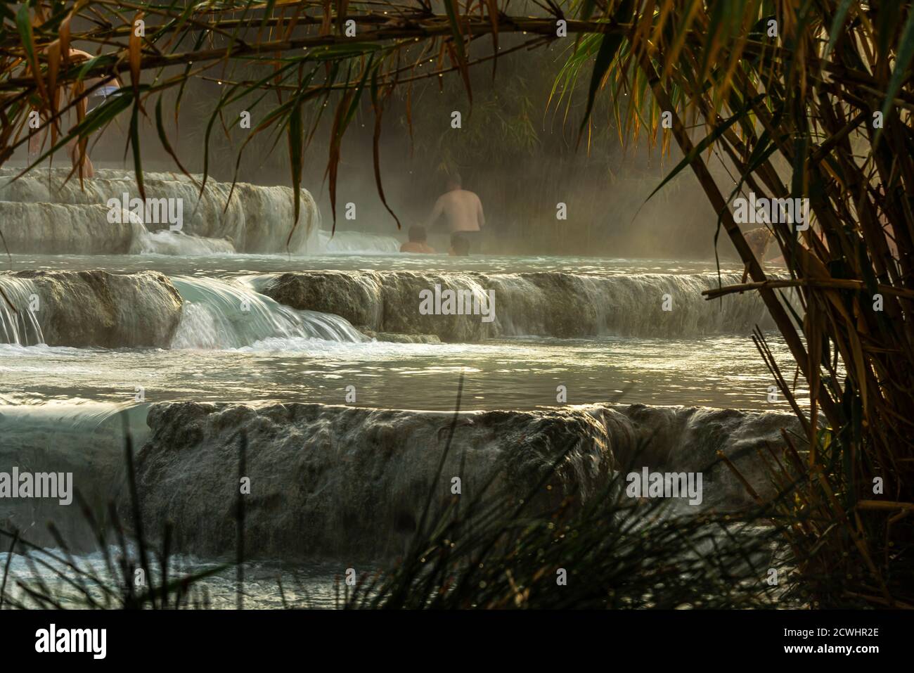 Cascate del Mulino, piscines naturelles d'eau thermale. Saturnia, Grosseto, Toscane, Italie, Europe Banque D'Images