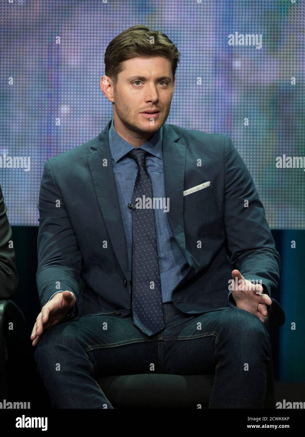 Cast member Jensen Ackles speaks at a panel for The CW television series  "Supernatural" during the Television Critics Association Cable Summer Press  Tour in Beverly Hills, California July 18, 2014. REUTERS/Mario Anzuoni (