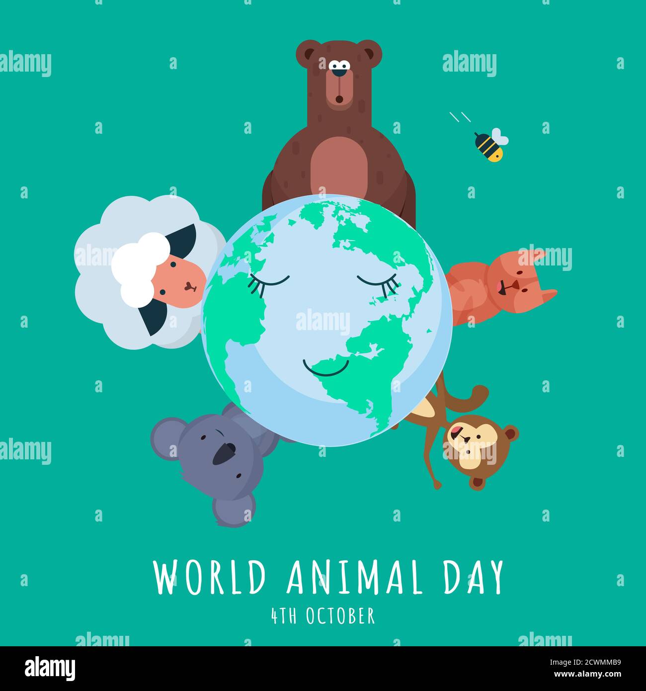 Journée mondiale des animaux, 4 octobre, affiche avec de mignons illustrations d'animaux, vecteur Illustration de Vecteur