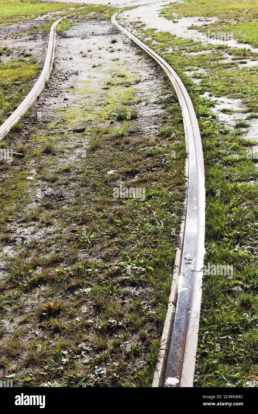 Rails de tram dans l'herbe Banque D'Images