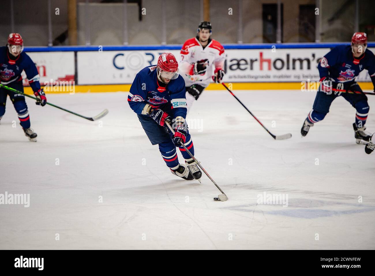 Horsholm, Danemark. 29 septembre 2020. Nikolaj Murholt Rosenthal (15) de Rungsted Seier Capital vu dans le match de hockey sur glace Metaligaen entre Rungsted Seier Capital et Aalborg Pirates à Bitcoin Arena à Horsmolm. (Crédit photo : Gonzales photo/Alamy Live News Banque D'Images