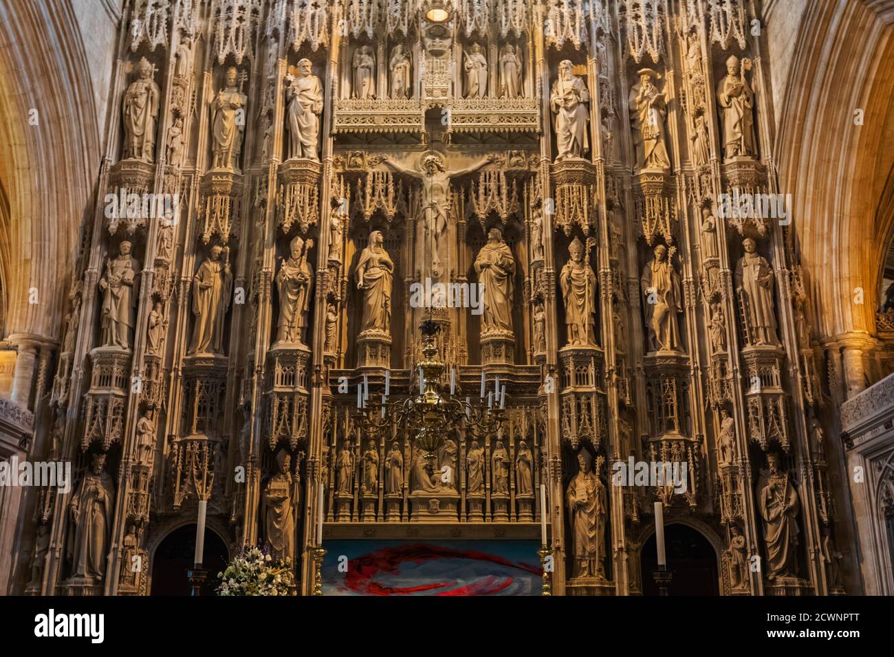 Angleterre, Hampshire, Winchester, cathédrale de Winchester, le 15ème siècle High Retar Stone Screen Banque D'Images
