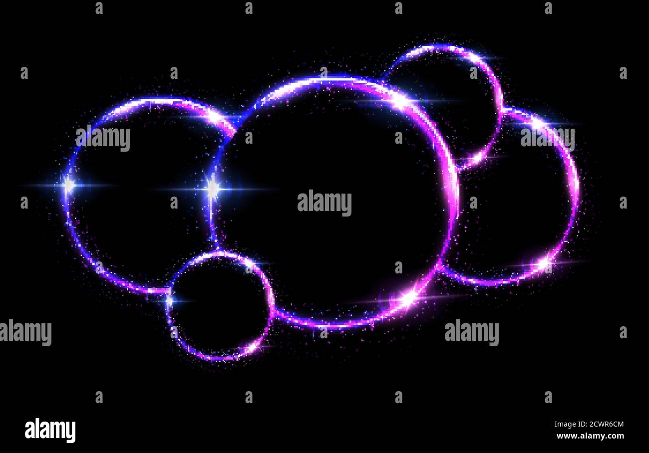 Arrière-plan abstrait de cercles violets et bleus lumineux. Lignes rondes avec cadres lumineux électriques. Illustration vectorielle géométrique de mode. Vide Illustration de Vecteur