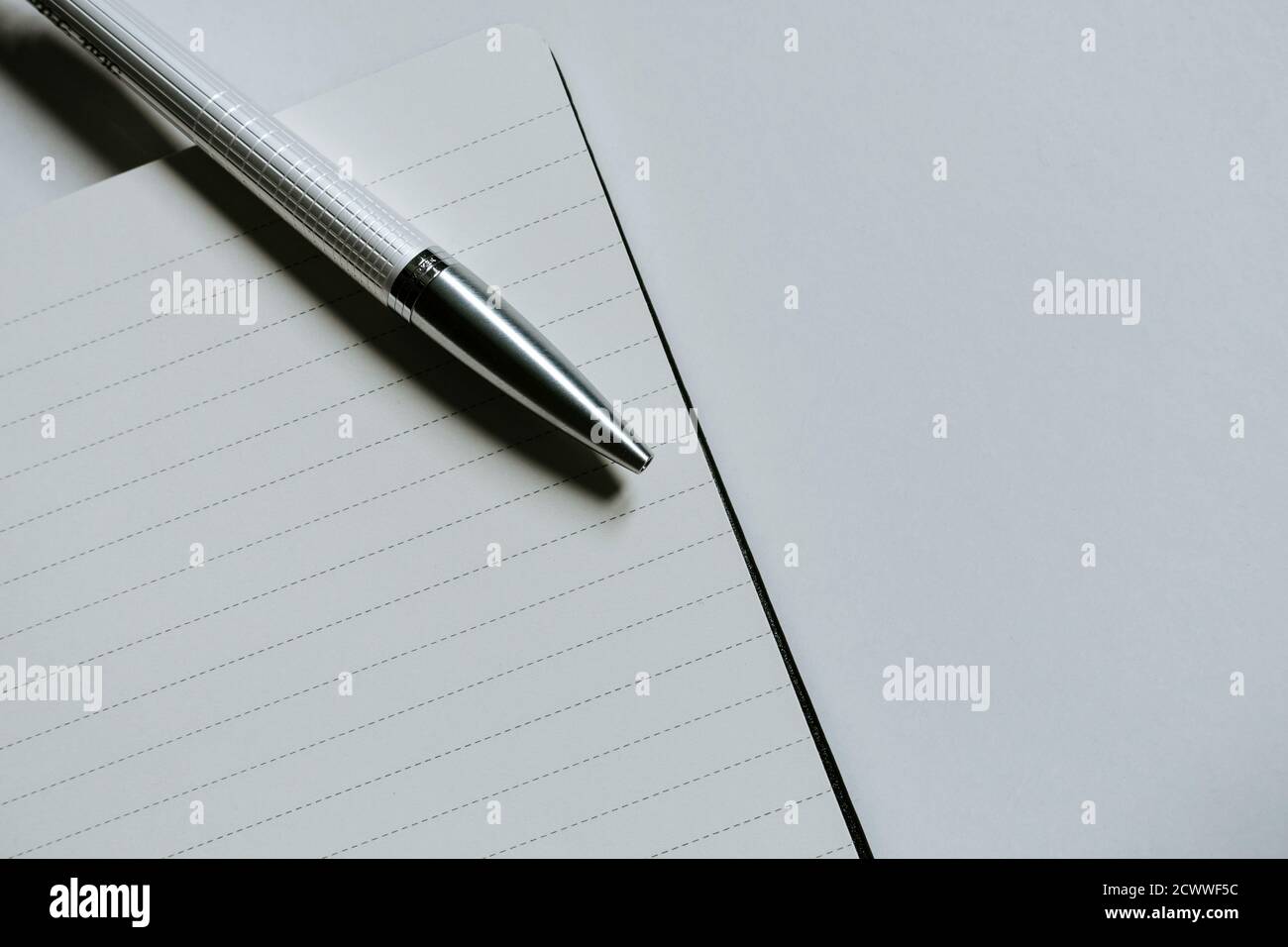 Un stylo et un journal sur fond blanc Banque D'Images