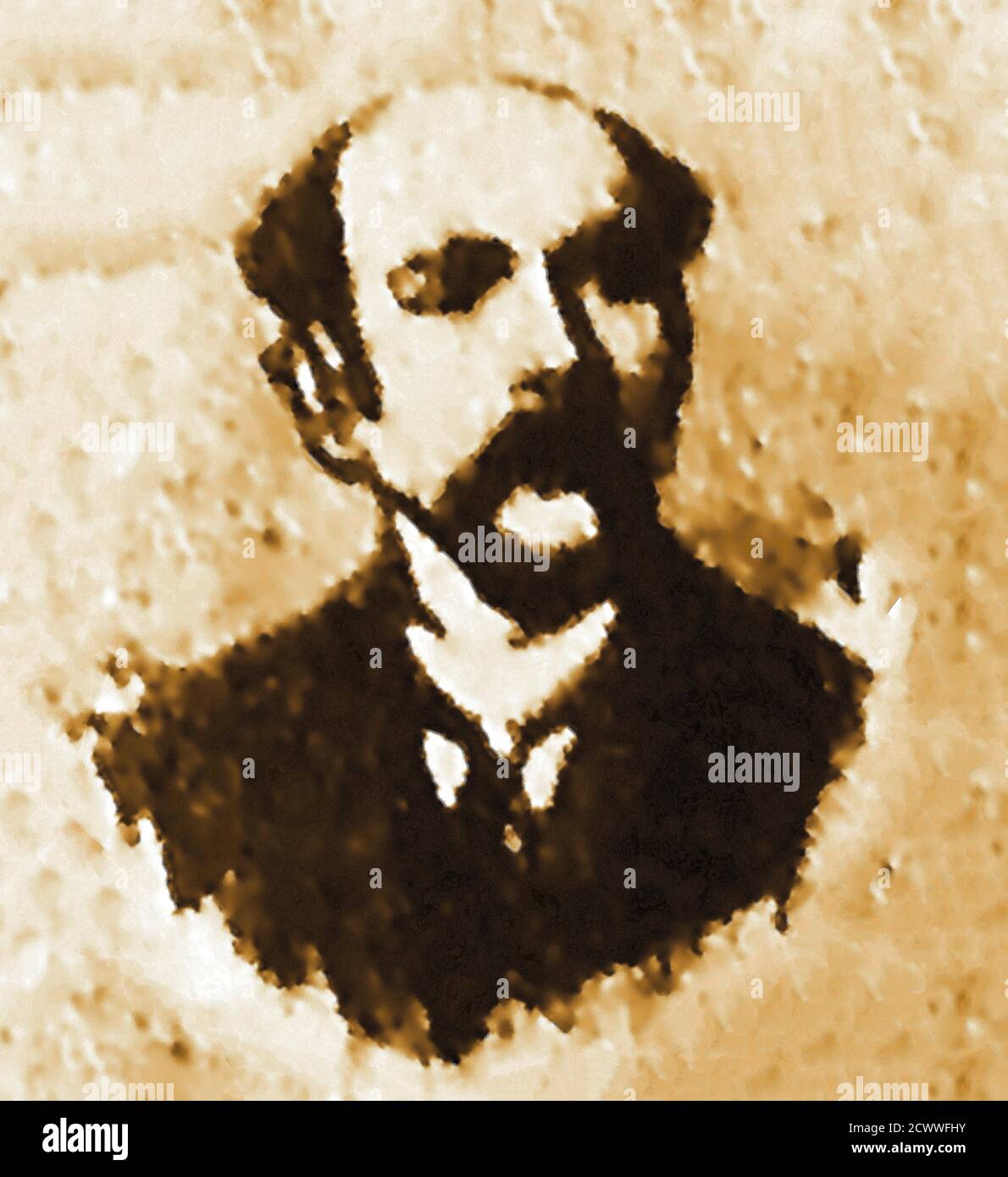 Un portrait très agrandi de Lord George Sanger qui possédait le Cirque 'Royal' . Sanger (1825-1911) a adopté le titre Lord mais n'était qu'un showman anglais et propriétaire de cirque, fils d'un père de showman. Sanger a grandi en travaillant dans des spectacles de peep de voyage et plus tard a couru avec succès pantomimes, spectacles/cirques tout au long des années 1800 avec son frère John, ayant déjà eu un spectacle de conjeuring de voyage avec John et un autre frère William. En 1871, les frères Sanger achètent l'amphithéâtre d'Astley. George a pris sa retraite en 1905, mais a été assassiné avec une hache par un employé mécontent en 1911. Banque D'Images