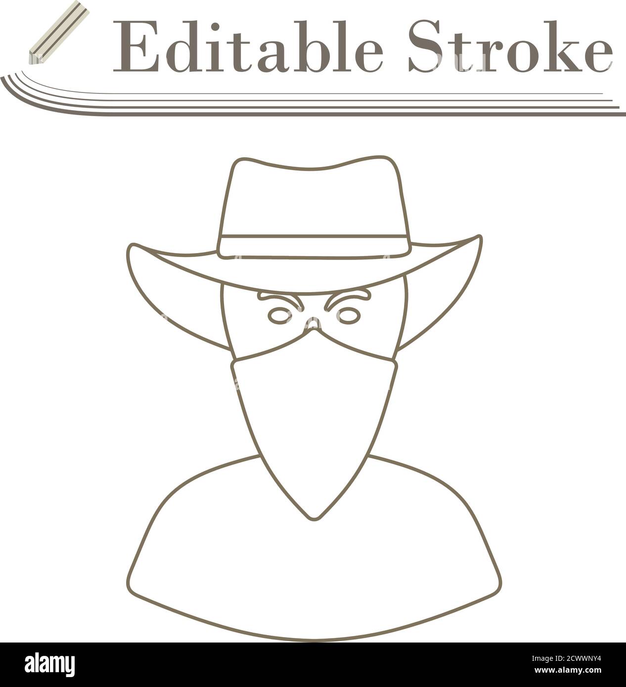 Cowboy avec UNE icône foulard sur le visage. Dessin simple de contour  modifiable. Illustration vectorielle Image Vectorielle Stock - Alamy