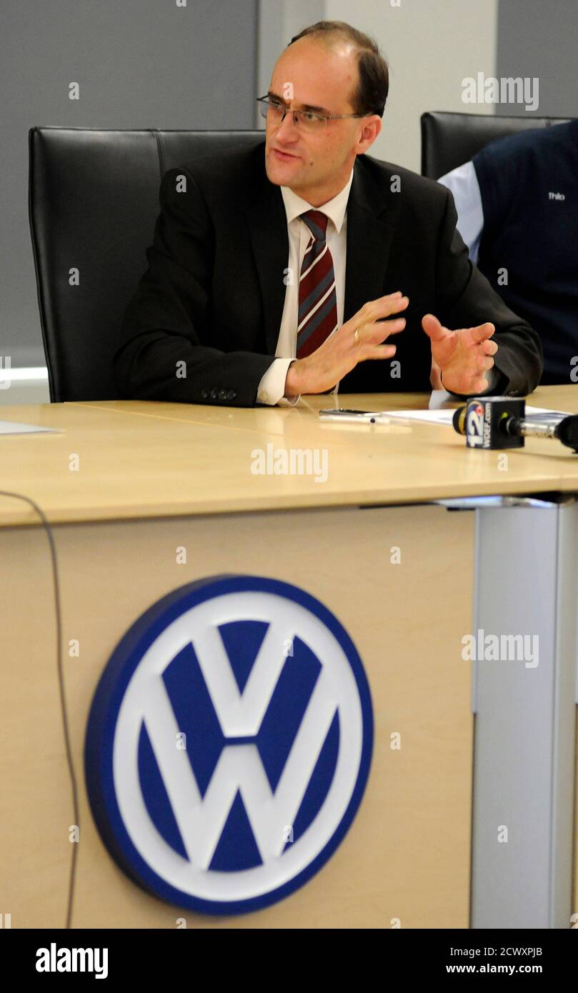 Dr. Jan Spies, Head of Factory Planning, Volkswagen AG, speaks during a  news conference in Chattanooga, Tennessee December 1, 2011. The Chattanooga plant  is the first and only automotive plant in the