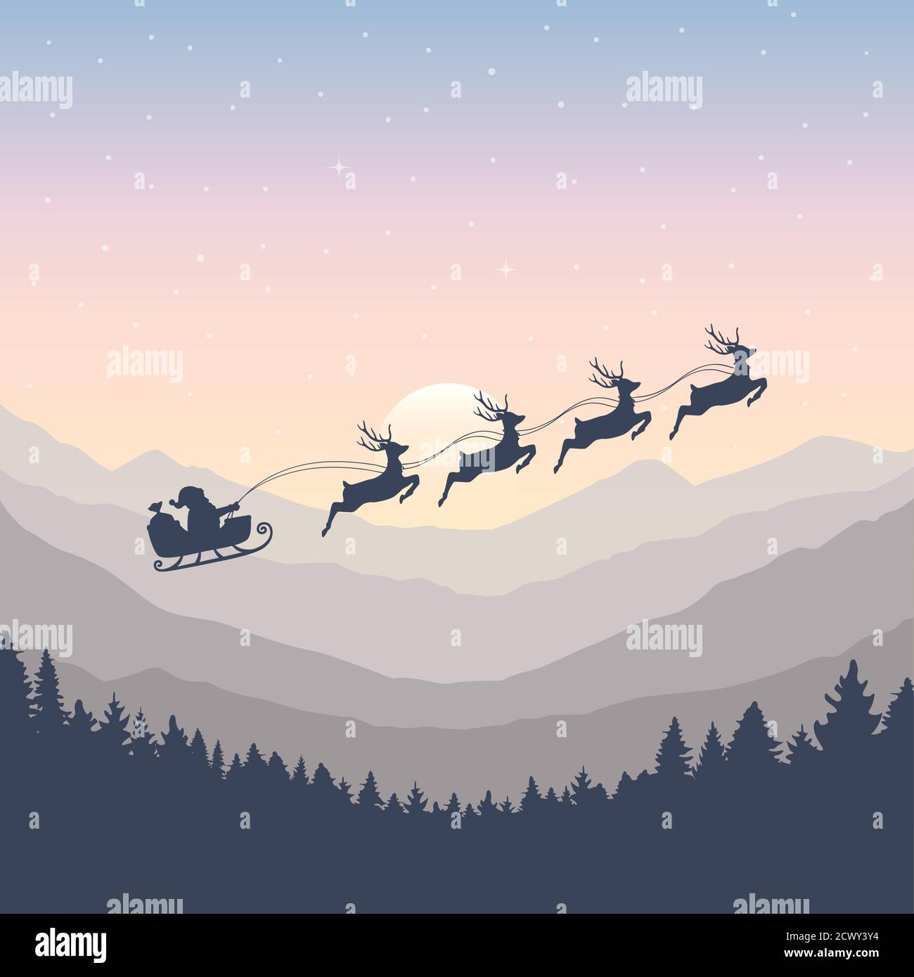 bannière de noël père noël en traîneau avec renne par Illustration pleine lune EPS10 Illustration de Vecteur