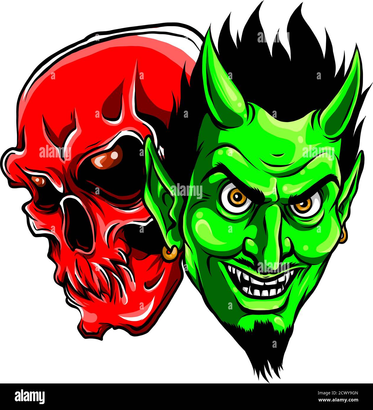 illustration vectorielle de la mascotte du squelette et de la tête du diable Illustration de Vecteur