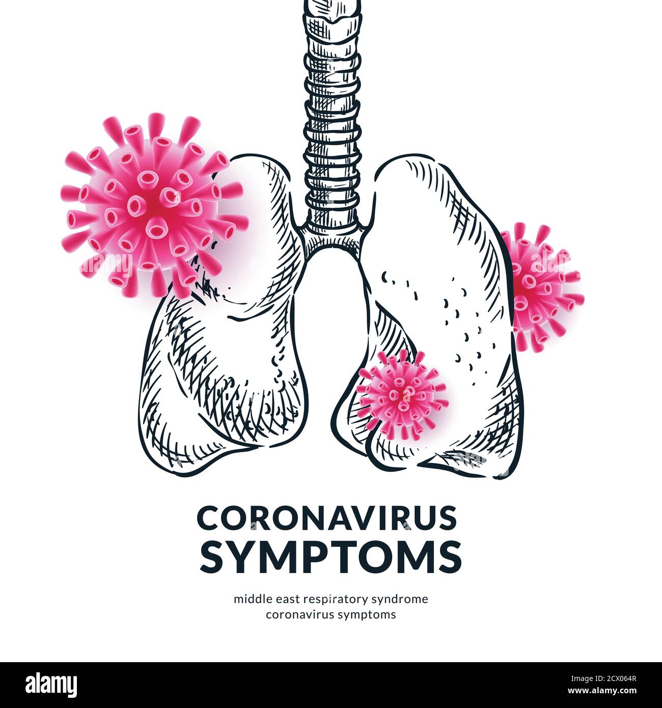 Concept de symptômes du coronavirus chinois et de la pneumonie. Illustration vectorielle des poumons humains infectés par le virus 2019-nCoV. Diagnostic médical et preventio Illustration de Vecteur