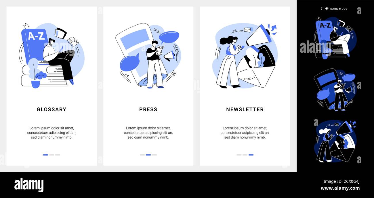 Kit d'interface utilisateur de l'application mobile d'actualité de l'entreprise. Illustration de Vecteur