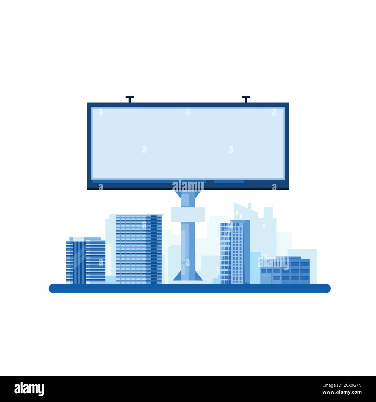 Concept de publicité de rue. Panneau d'affichage blanc vierge sur fond urbain. Illustration vectorielle plate. Illustration de Vecteur