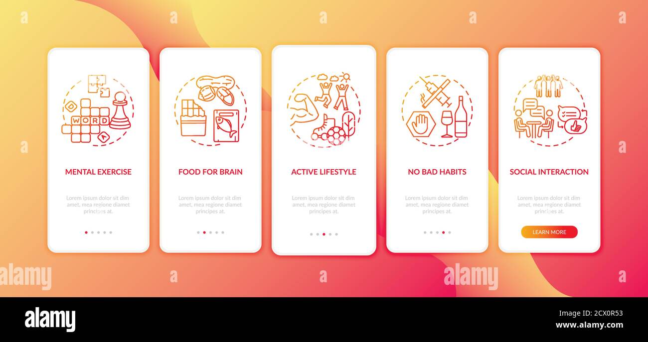 Écran de la page de l'application mobile d'intégration à gradient rouge ...