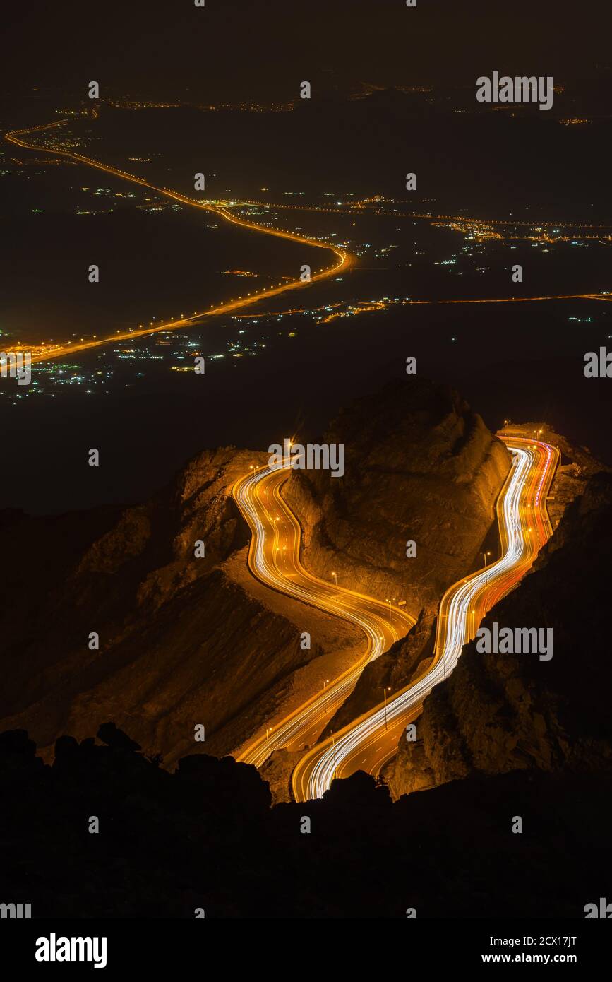 Vue de nuit sur Al Hada Taif Mountain Road Banque D'Images