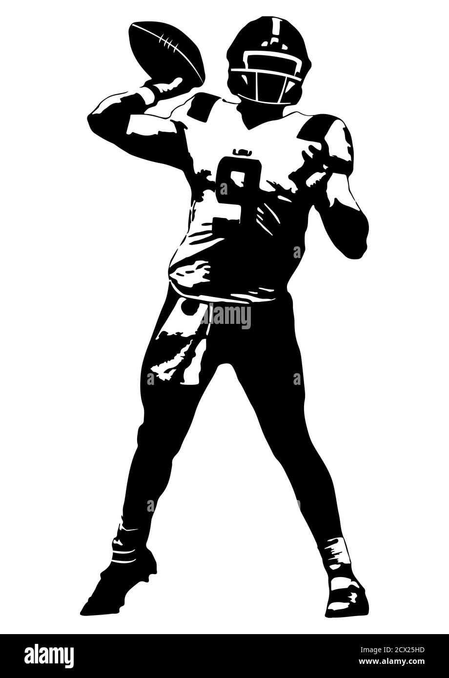 Joueur américain de football, silhouette abstraite de vecteur, Shoot ball man, vecteur arrière et blanc de joueur américain de football illustration. Banque D'Images