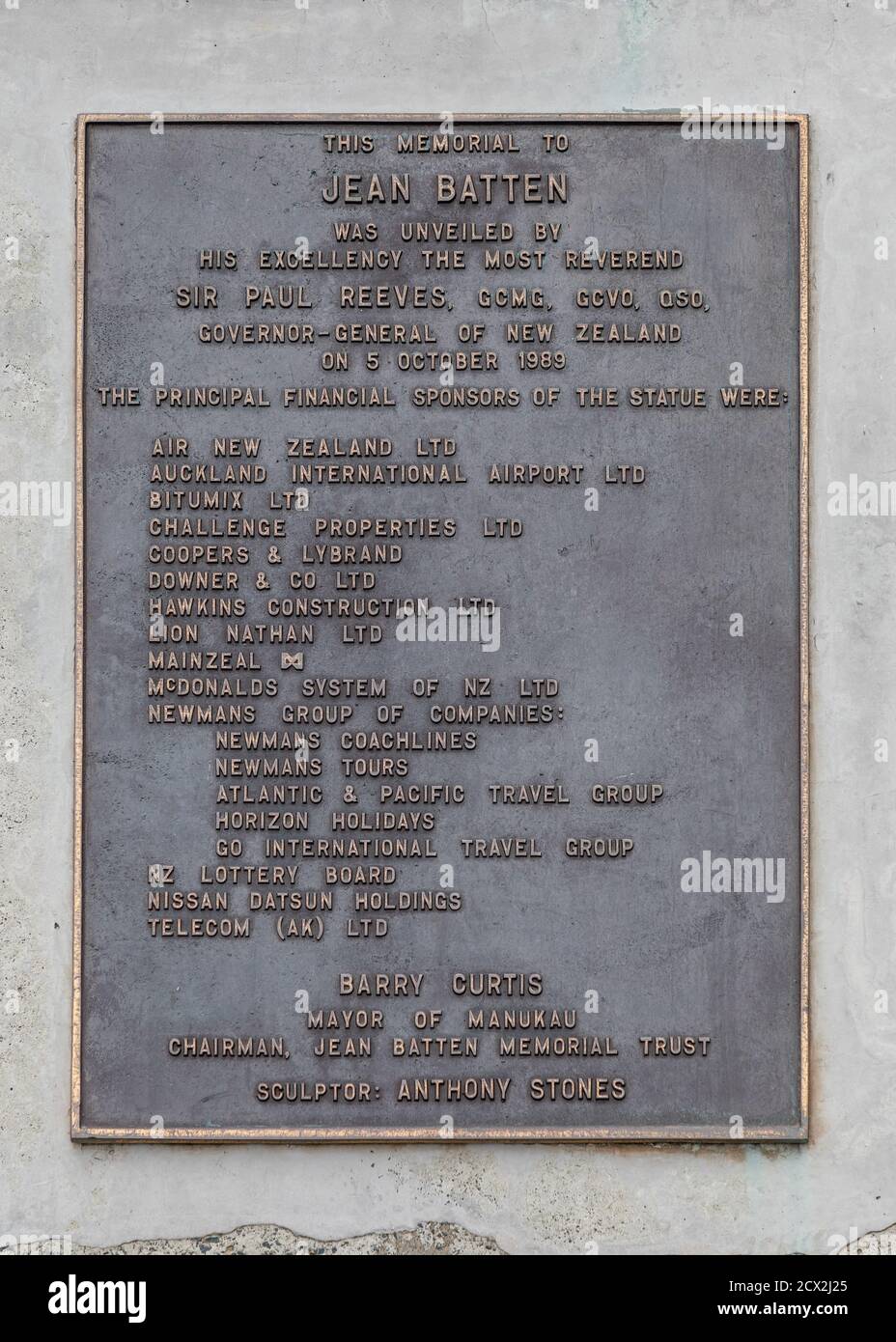 Auckland, Nouvelle-Zélande : Mémorial de la plus célèbre Aviatrix JEAN BATTEN de Nouvelle-Zélande (1909 - 1982) en face de l'aéroport international d'Auckland. Banque D'Images