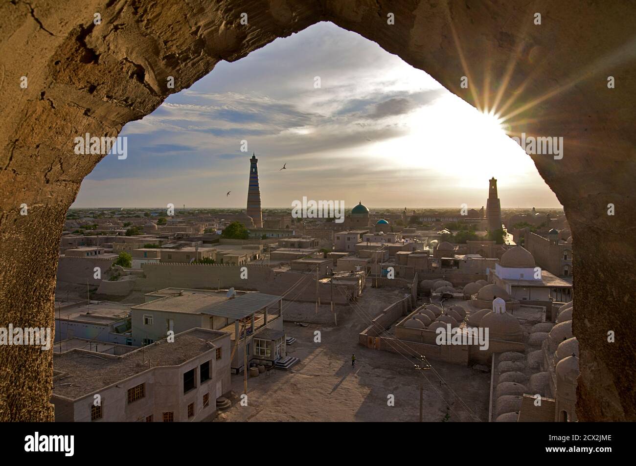Avis de Khiva au coucher du soleil, de l'Ouzbékistan Banque D'Images