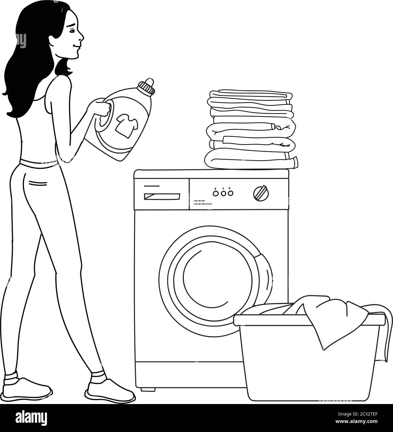Illustration vectorielle de l'équipement intérieur de la buanderie avec lavage machine Illustration de Vecteur