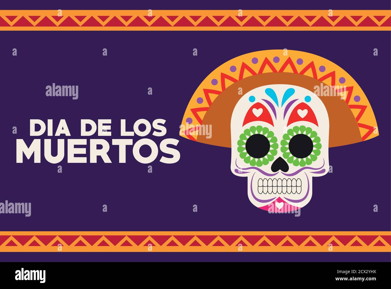 dia de los muertos affiche de célébration avec tête de crâne et motif d'illustration à vecteur de lettrage Illustration de Vecteur