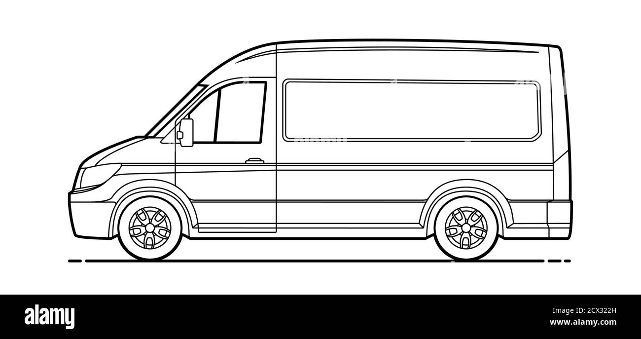 vecteur de transmission de contour. Fourgonnette utilitaire pour livre de coloriage. Fourgonnette Vector Cargo isolée sur fond blanc. Porte conducteur. Illustration de Vecteur