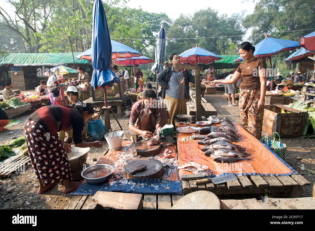 Marché de Hsipaw, l'État Shan, en Birmanie. Myanmar Banque D'Images
