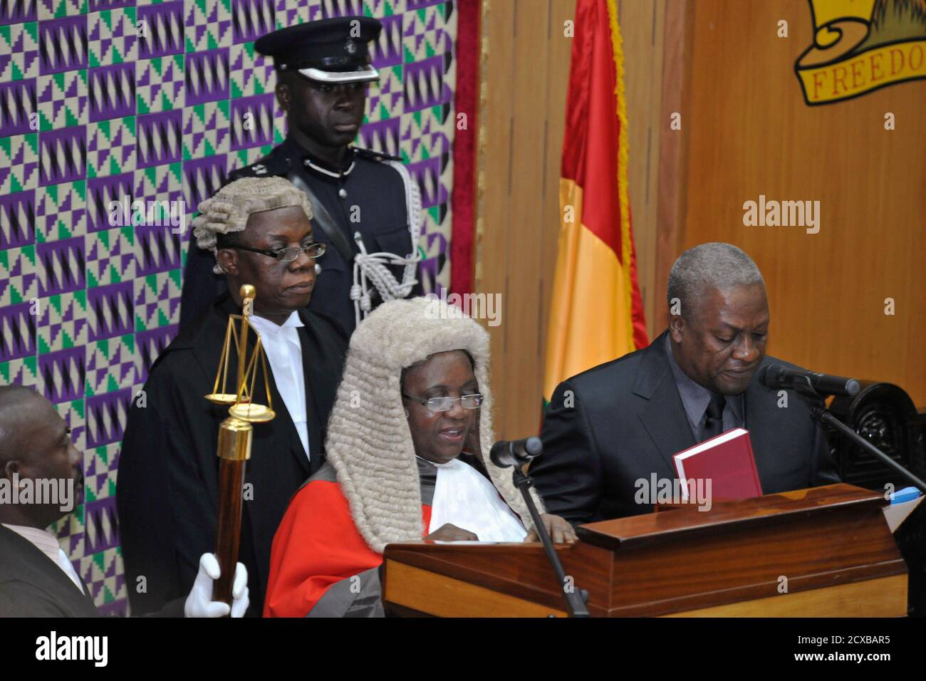 Ghana S Vice President John Dramani Mahama R Takes The Oath Of Office As Head Of State Hours After The Announcement Of The Death Of Ghana S President John Atta Mills In The Capital Accra
