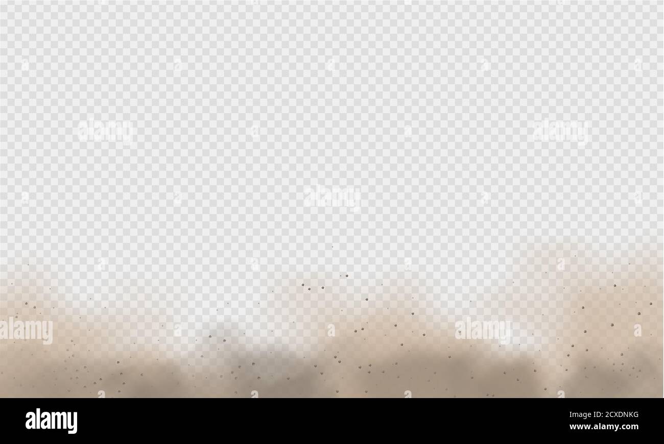 Nuage de poussière, tempête de sable, pulvérisation de poudre sur fond transparent. Vent du désert avec nuage de poussière et de sable. Illustration vectorielle réaliste Illustration de Vecteur