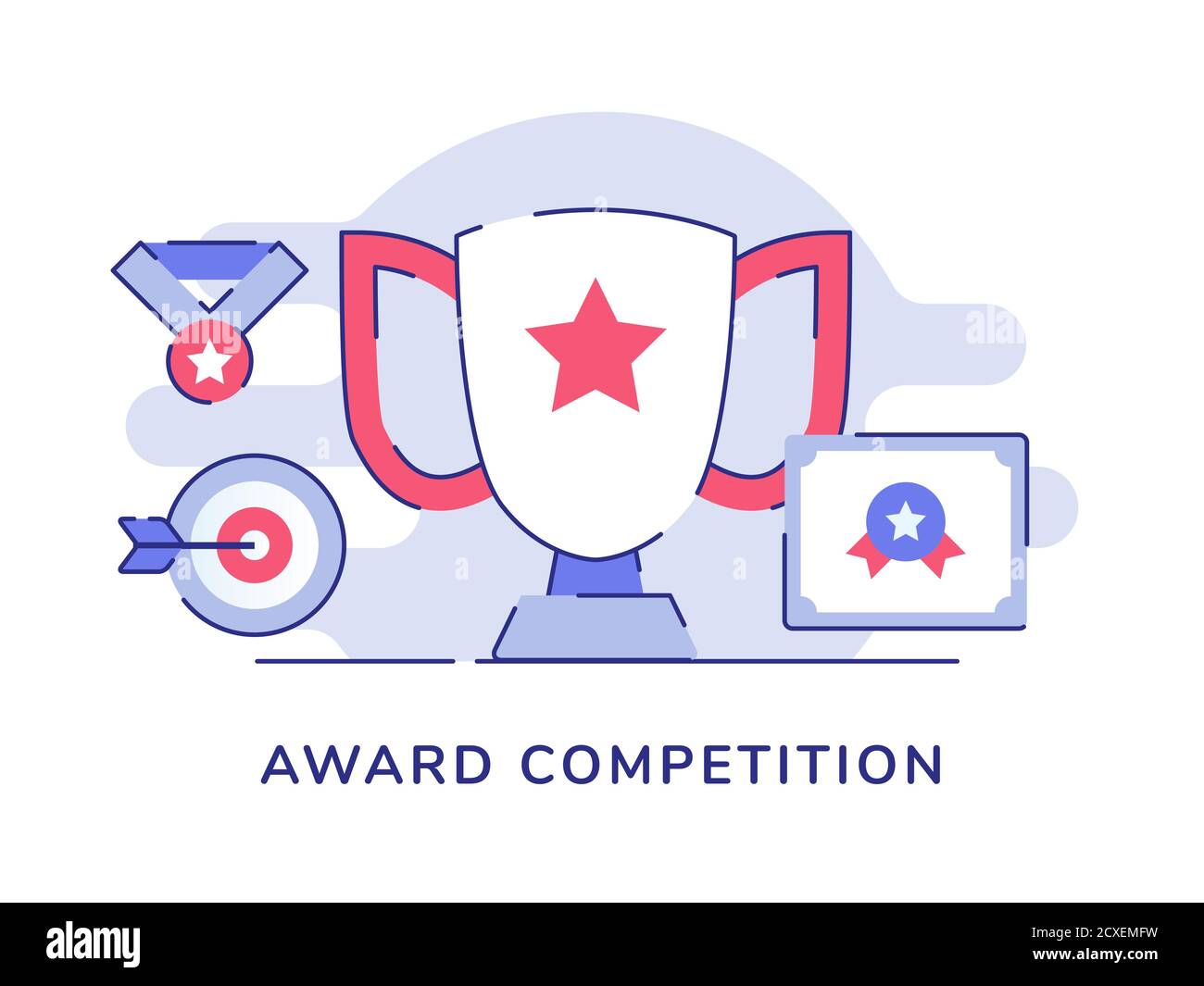 Concours de prix concept trophée médaille certificat cible fond blanc isolé avec style plat Illustration de Vecteur