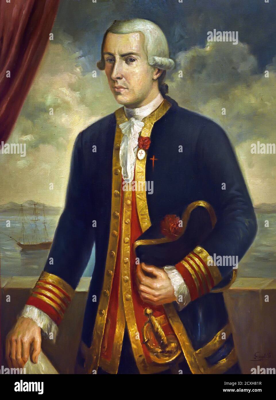 Juan Francisco de la Bodega y Quadra 1743 – 1794 Officier naval espagnol né à Lima, Pérou. Affecté à la base du département naval espagnol de la côte Pacifique à San Blas, par Luis Fernandez Gordillo Espagne, espagnol, Banque D'Images