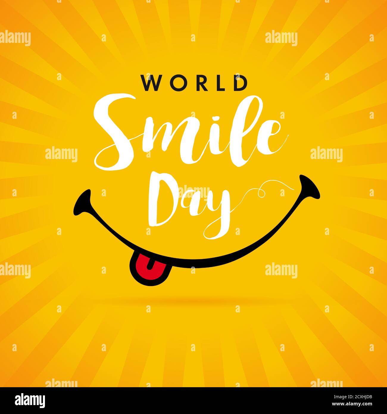 Modèle de bannière pour poutres jaunes de la Journée mondiale de la sourire. Texte et icône souriant heureux, octobre 2. Illustration de l'émoticône vectoriel Illustration de Vecteur