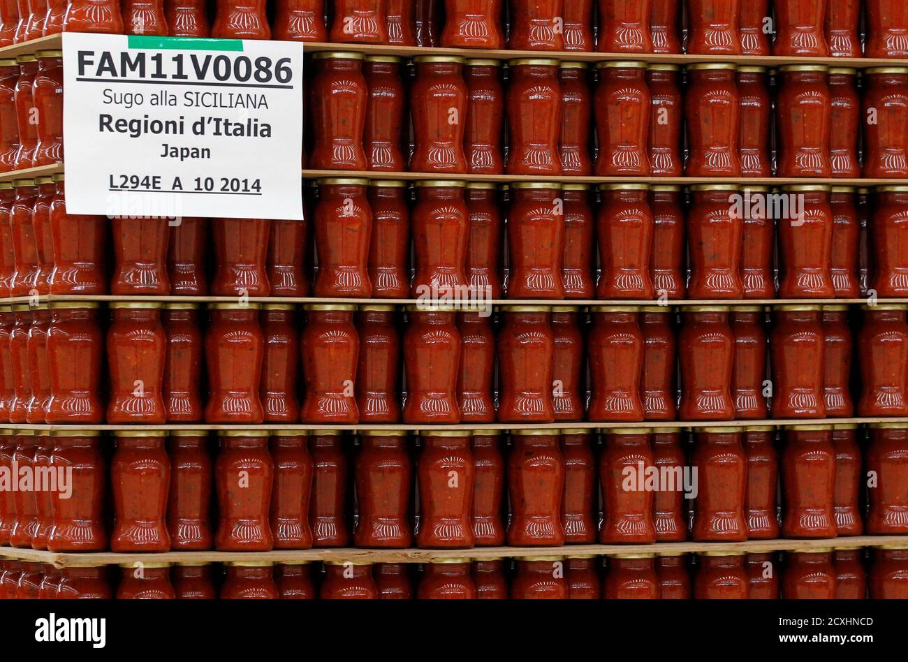 Ready-made pasta sauces are seen packaged in one of Paolo Ricciulli's  factories in Parma November 11, 2011. Ricciulli, awarded a "Knight of  Labour" honour for his business achievements, employs around 220 people