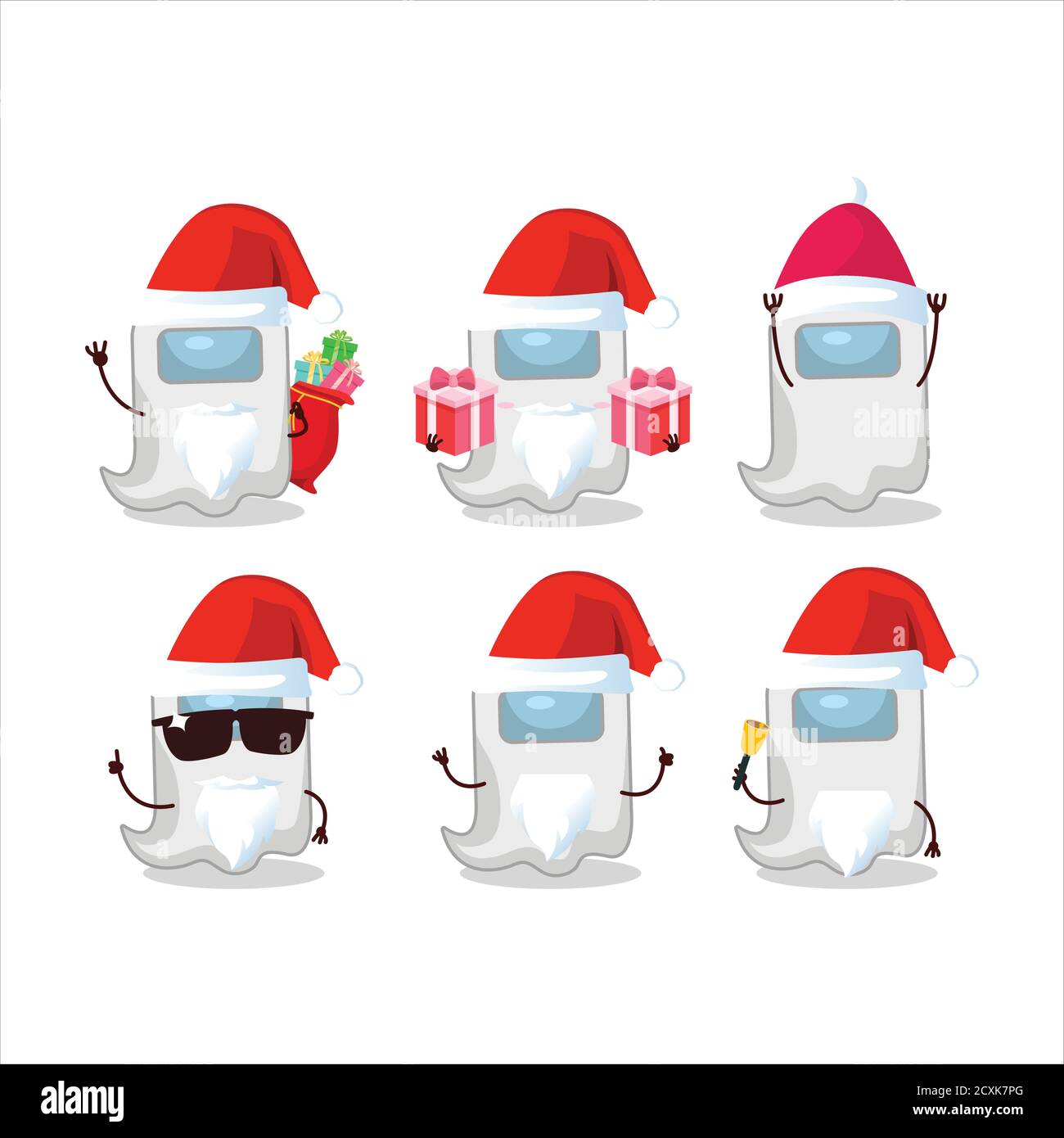 Émoticônes du Père Noël avec fantôme parmi nous personnage de dessin animé blanc Illustration de Vecteur