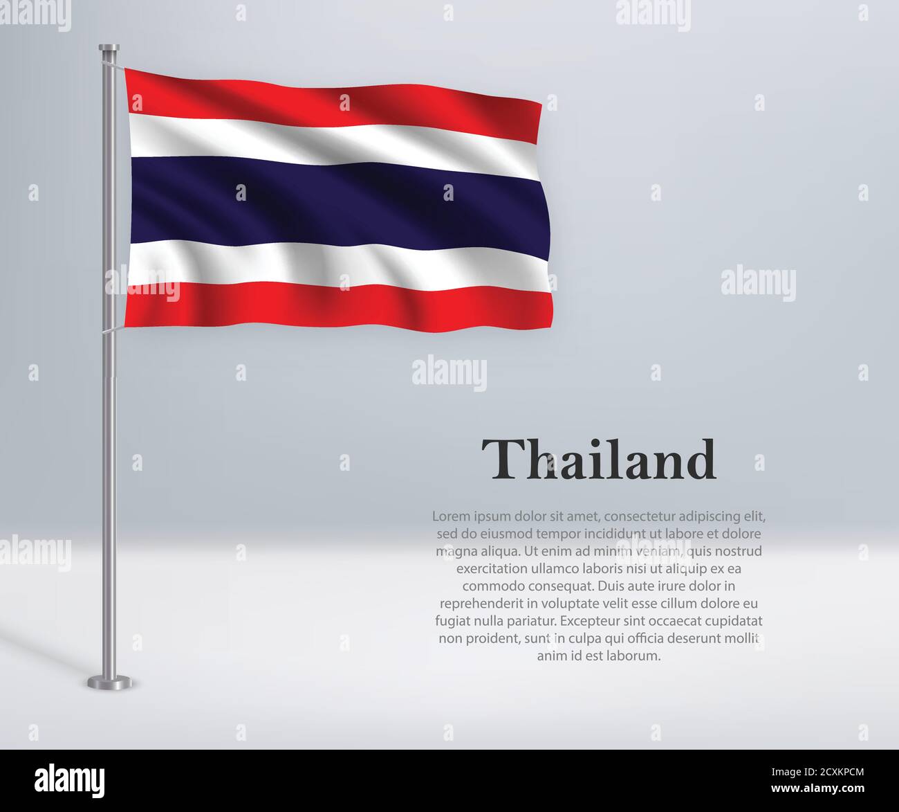 Drapeau de la Thaïlande sur le mât. Modèle d'indépendance d Illustration de Vecteur